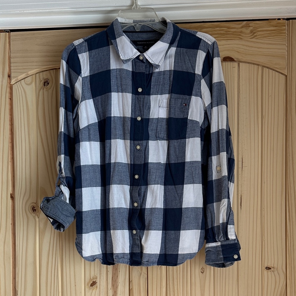 Tommy Hilfiger Navy and White Plaid Shirt